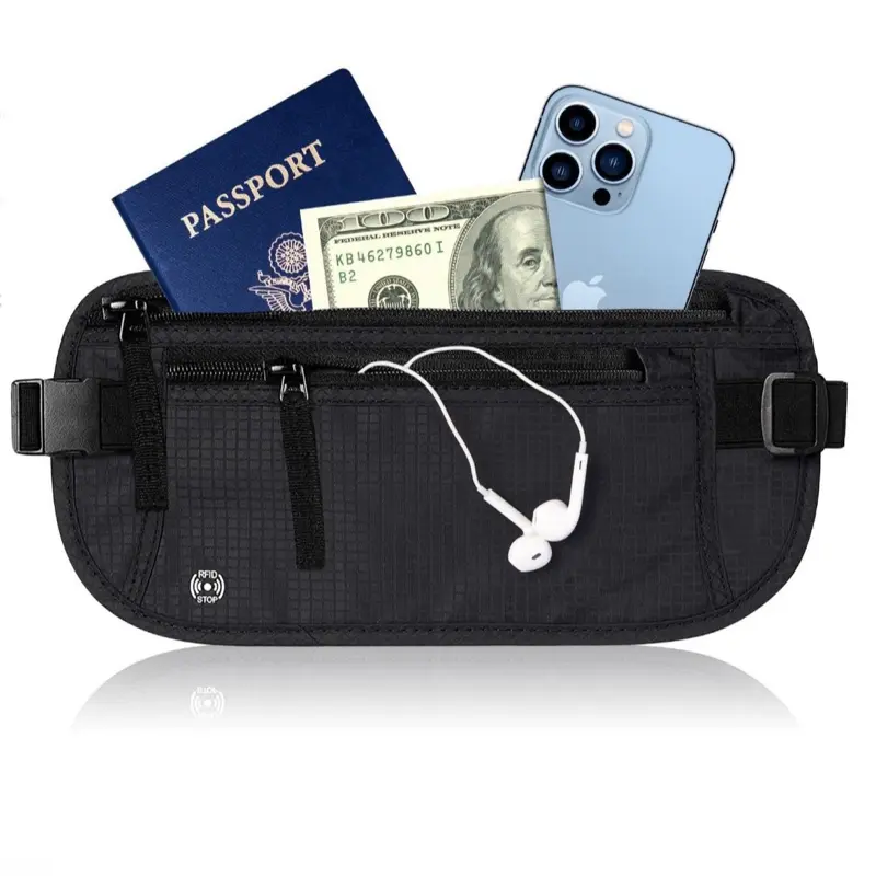 Ciana Unisex Plaid RFID Anti-Theft Belt Bag Wallet - Slim Minimalist Discreet Design, Breathable Mesh, Adjustable Elastic Strap, 56" Waist Fit, Athletic Zipper Closure, Personal Info Protection, Wash-Clean Easy, Machine Washable Travel Bag