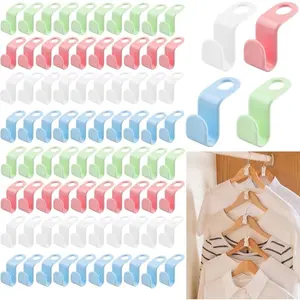 100 PCS Hanger Connector Hooks, Hangers Space Saving, Hanger Hooks, Hanger Clips for Plastic Hangers Lightweight Organiser