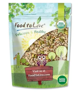 Food to Live Organic Super 5 Seeds Mix, 12 Ounces – A Non-GMO Blend of Flax Seeds, Sesame Seeds, Sunflower Kernels, Pumpkin Kernels, and Chia Seeds, Vegan, Kosher, Bulk. Great for Smoothies & Salads
