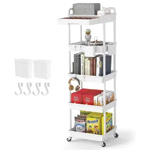 5 Tier Rolling Cart Organizer,Bathroom Cart Organizers with Wheels Laundry Room Organization Mobile Shelving Unit Utility Cart Storage Shelves Multi-Functional for Office, Home(White)