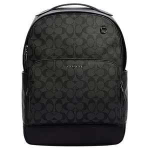 COACH Graham 29 Classic Monogram Backpack – Coated Canvas and Smooth Leather, Large Size, Men’s, Charcoal Black