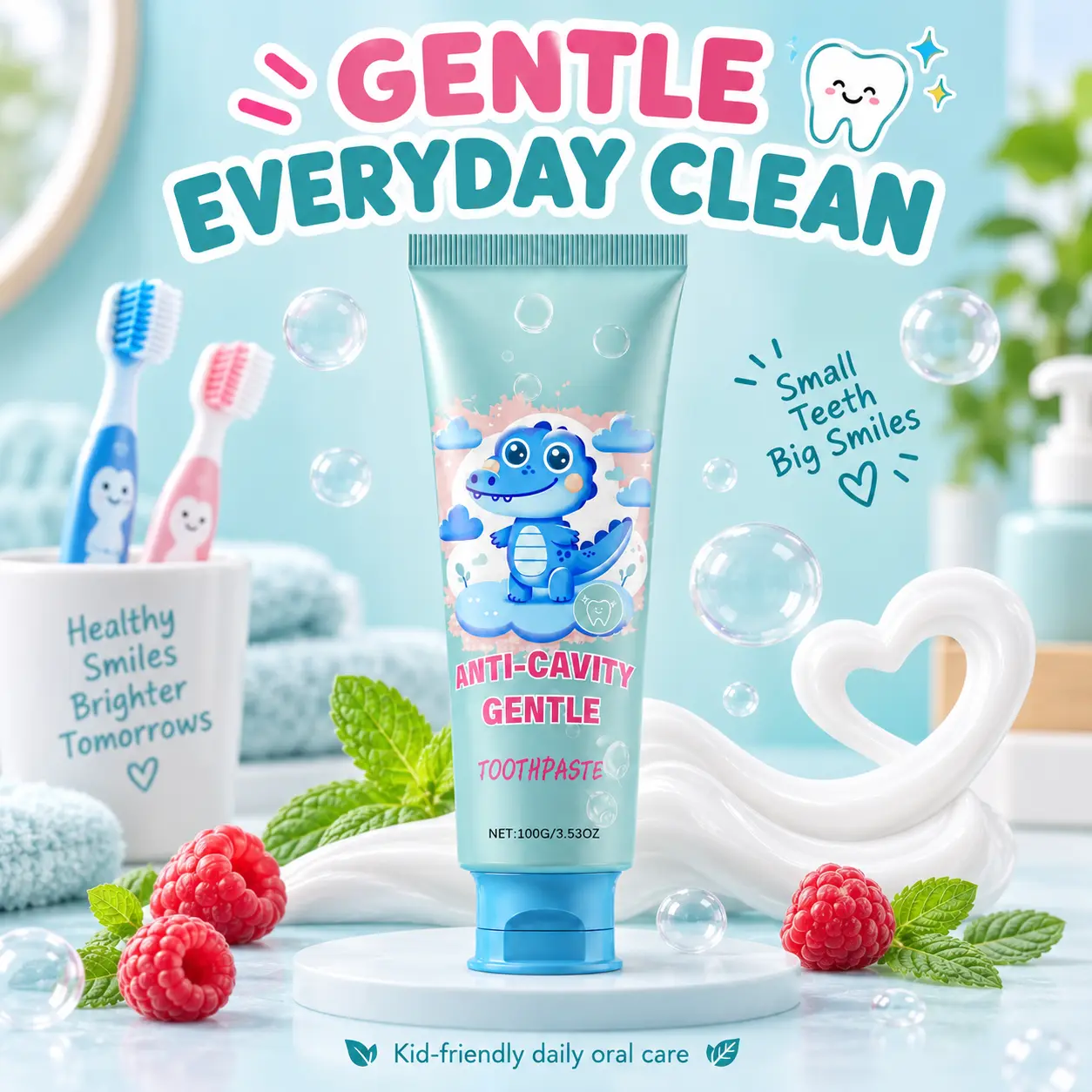Fluoride Free Toothpaste for Kids, Nano Hydroxyapatite Remineralizing Formula, Dentist Formulated Oral Care, Natural Bubblegum Berry Flavor