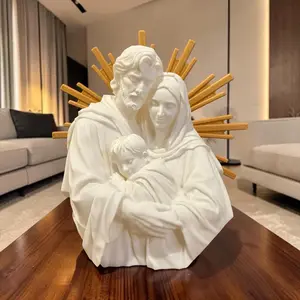Holy Family Sculpture | Joseph, Mary & Jesus Religious Decor | Christian Gift for Home, Prayer Room & Shelf Display | Optional Halo