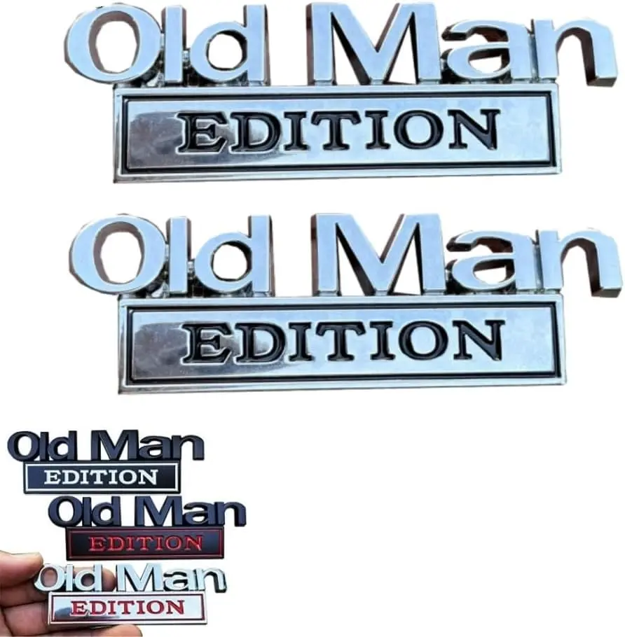 2025 New 3D Old Man Edition Emblem – Metal Car Sticker Badge for Side Doors or Rear Tailgate, Bumper Decal for Car/Truck/SUV, Perfect Gift for Drivers, Father’s Day, Retirement