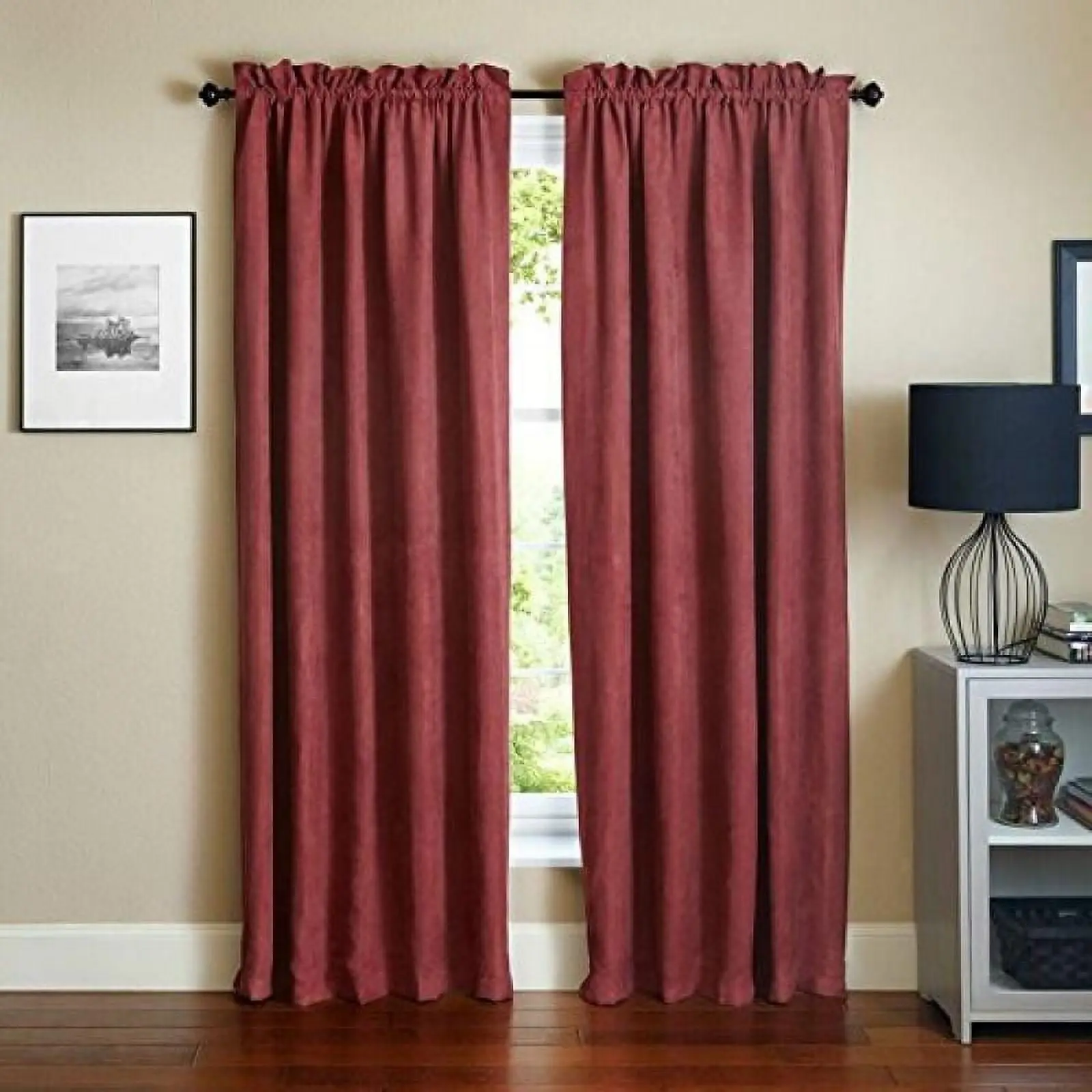 Blazing Needles DP-84X52-RP-MS-RW Double Curtain Panels, 2-Piece Set, 84x52 in. Microsuede Chenille Indoor Drapery, Red Wine with 3 in. Rod Pockets & Tiebacks, Two Piece Set, Indoor Use