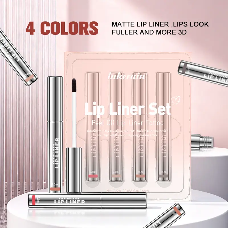 4Pcs Peel Off Lipliner Stain Set - Lip Liner Makeup, Waterproof Nude Matte Lip Tint, Fragrance Free, Alcohol Free, Peel Off Apply, Effortless Precision, Full Coverage, 24H Long Lasting Wear Cosmetic [US 2026 Deals for You Days]