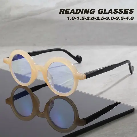 Vintage Round Frame Reading Eyeglasses, Unisex Blue Light Blocking, Lightweight Comfortable, Multiple Prescriptions Available, Reading Eyewear