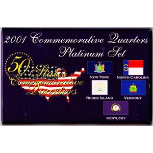 2001 Commemorative Quarters Platinum Set (Millennium Edition) - New York, North Carolina, Rhode Island, Vermont, Kentucky