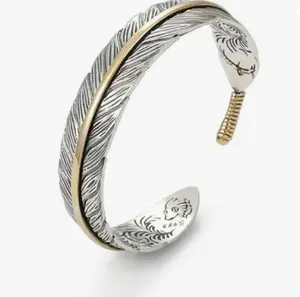 Retro Feather Cuff Bangle – Adjustable Copper Bracelet for Men and Women, Vintage Lucky Jewelry
