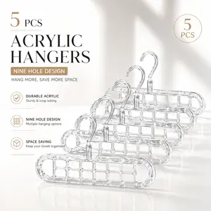 3/5-Pack Heavy-Duty Foldable Plastic Hangers Pro with 9 Holes - Anti-Slip, Space-Saving Clothes Organizer for Closet, Wardrobe, and Dorm Storage  Hanging Shirt