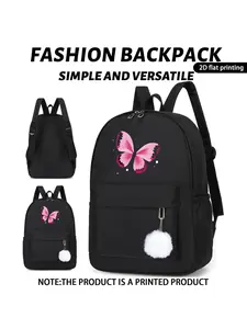 Gradient Butterfly Print Backpack, Sweet and Gentle Style, Adjustable Straps, Zip Closure, Ideal for School, Travel, Commute
