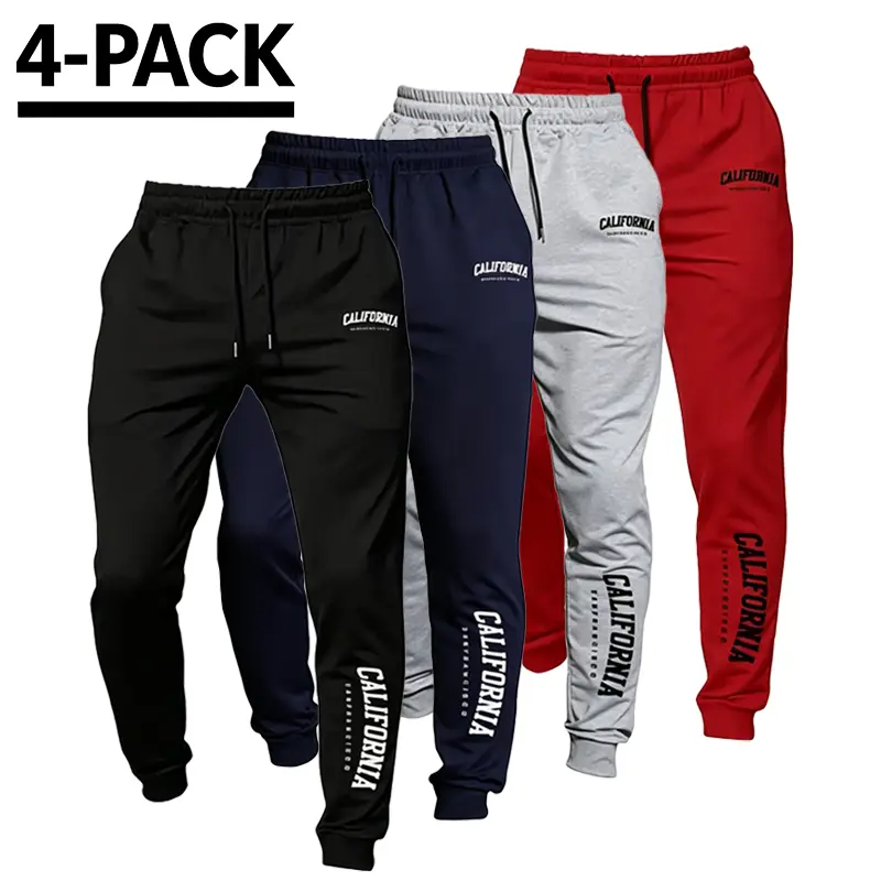 Men’s elastic waistband comfortable, breathable sports casual pants – stylish letter-print joggers, machine-washable multi-color pants, casual athletic pants, multi-color men’s long pants, machine-washable men’s long pants
