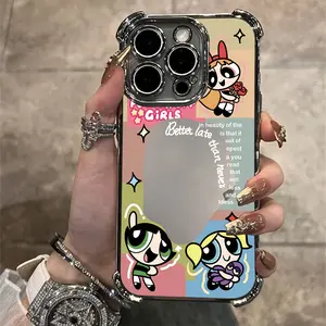 The Powerpuffs Hot Cartoon Cute Phone Case Suitable for iPhone 17 16 15 14 13 12 11 Air Pro Max X XR XSMAX 8 Plus Electroplated Color High-End Shockproof Transparent Protective Cover with Drop Protection, Fashionable and Beautiful, Shockproof Phone Case,