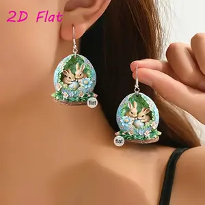 A Pair of Easter Bunny Cartoon Acrylic Earrings, Suitable for Women, Cute Floral Egg Shell Design, Stainless Steel Studs, Four Seasons Fashion Jewelry, Ideal Choice for Daily Wear and Gift