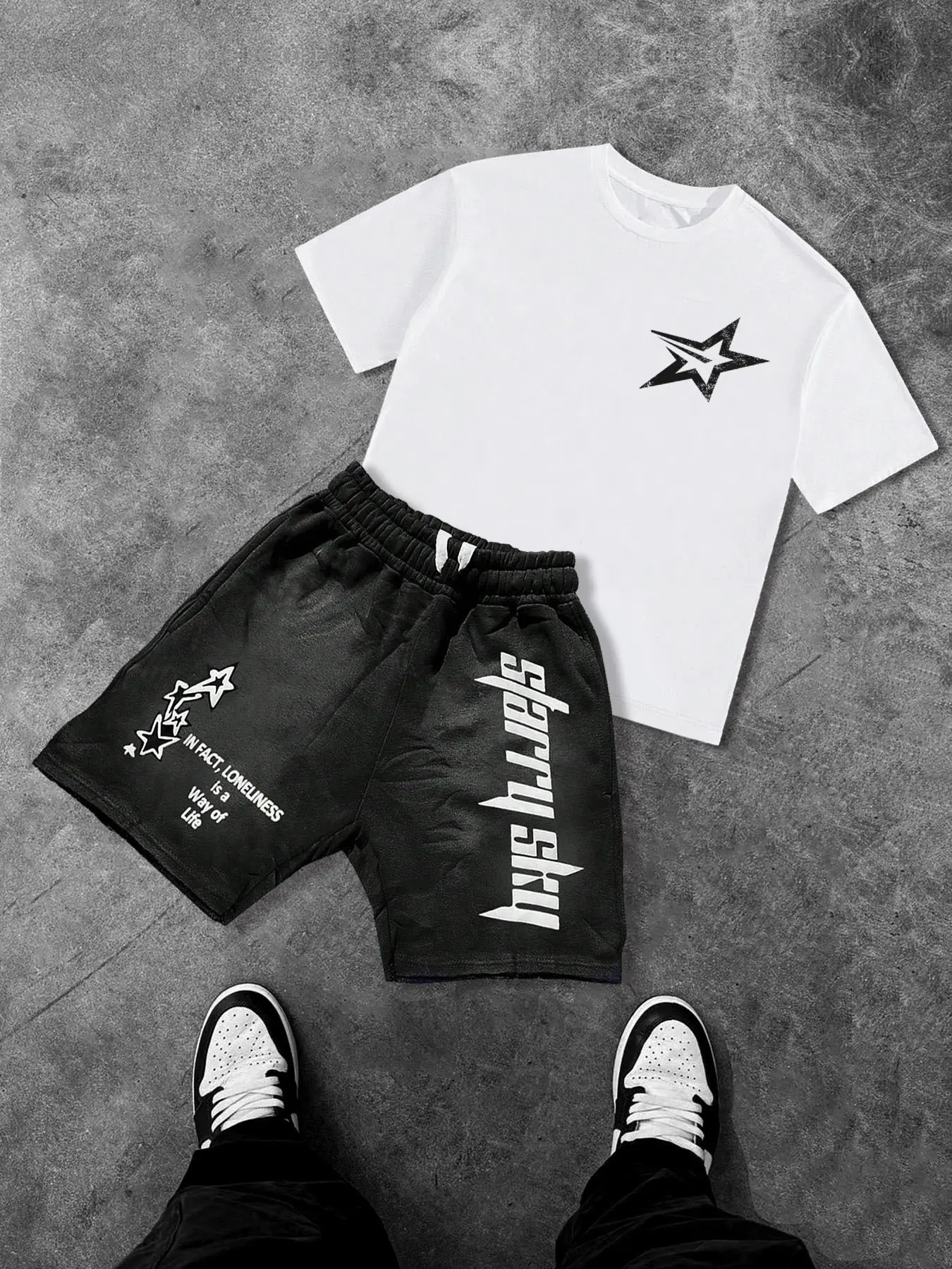 Men's Letter Print T-Shirt and Shorts Set, Comfortable Summer Short Sleeve Tee and Loungewear, Ideal Sleepwear Suit, Pajama Set