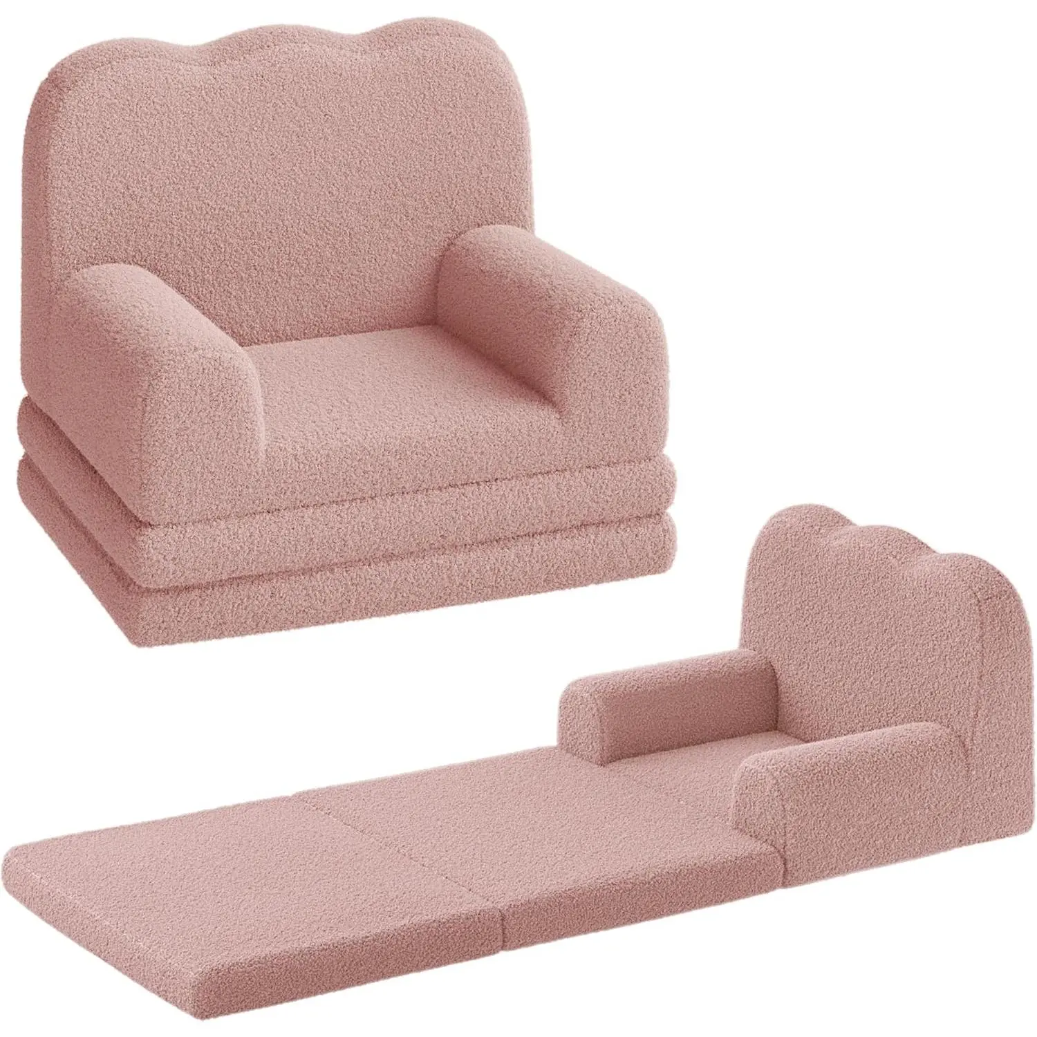 2-in-1 Convertible Kids Sofa Chair – Soft Soft Fleece, Fold Out Toddler Couch Lounger, Comfy & Durable, Perfect for Playroom or Nursery