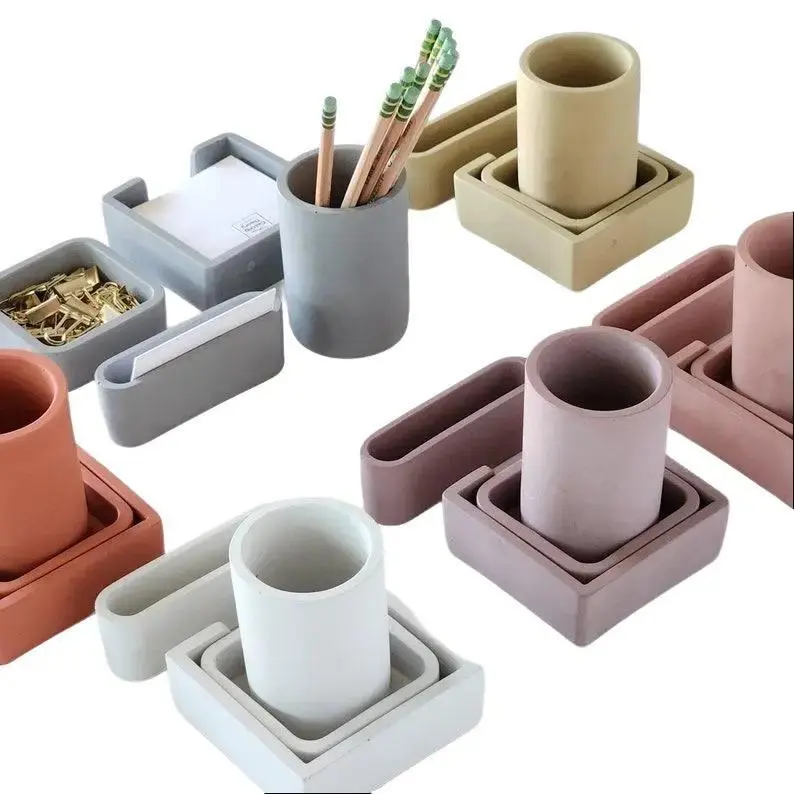 Desk Organizer set, Concrete Desk Accessories, Pen Holder, Sticky Note Holder, Paperclip Holder, Business Card Holder, Modern Office Decor