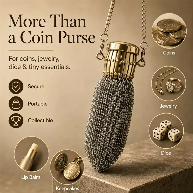 A must-have for fans!Retro coin purse with 20th-century British design + chain for easy hanging and carrying | Fashionable mesh pouch accessory for jewelry (can hold small items such as jewelry—perfume bottles—keys, etc.) + dual-purpose gift jewelry bag