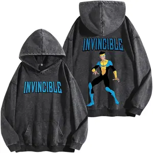 Invincible Premium Cotton Washed Hoodie, Superhero Comic Graphic Tee, Retro Animated Series Fan Shirt, Action Hero Streetwear Tee, Unisex Gift for Comic Fans