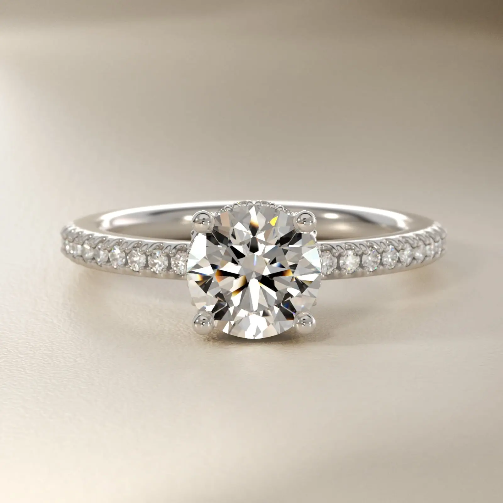 Stephea 2.5 Carat Lab Grown Diamond Hidden Halo Micropavé Engagement Ring – 14K White Gold