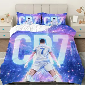 3PCS Duvet Cover Set, 1 Duvet+2 Pillowcases(Without filler), Football Star Galaxy Cristiano Ronaldo CR7 theme, Birthday bedding set, Decorative Duvet Cover, Sports Enthusiast Gift Suitable for decoration bedroom, dormitory, guest room, living room.