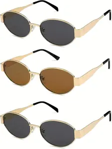 Paleshy Retro Women's Metal Oval Frame Glasses 3 Pairs Anti-Glare Blue Light Blocking Wide Temple Comfort Perfect Valentine's Day Gift