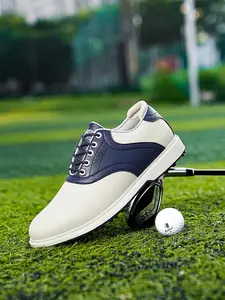 Men's Golf Shoes Leather Upper Textile Lining Non-Slip Rubber Sole Outdoor Sports Lace-Up Training Shoes, Athletic Shoes, All Seasons, Medium Width