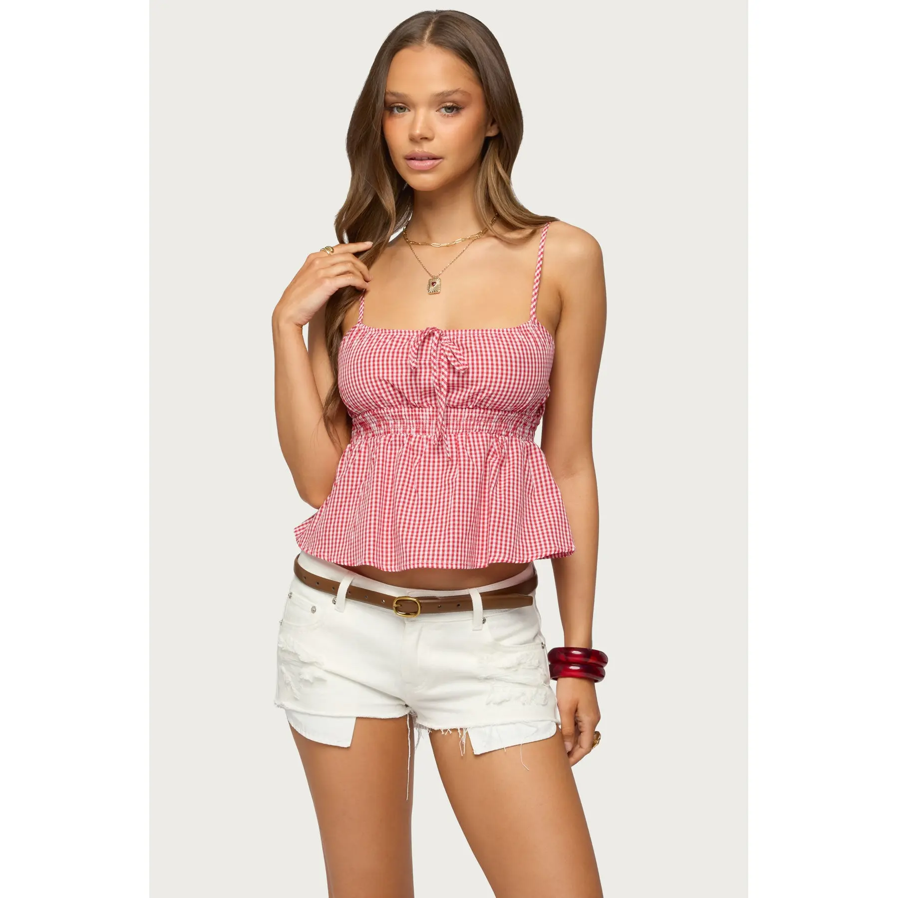 Zahara Gingham Babydoll Top