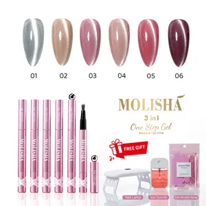 MOLISHA One step Gel 3-in-1 (Top Coat + Color + Base Coat)  Nude Sheer with Gold Shimmer | All-in-One Cat-Eye Gel Nail Polish | Gift Set Includes 6 Color Pens and Manicure Tools | Soft Nude Pearl Finish | The Perfect Valentine's Day Gift