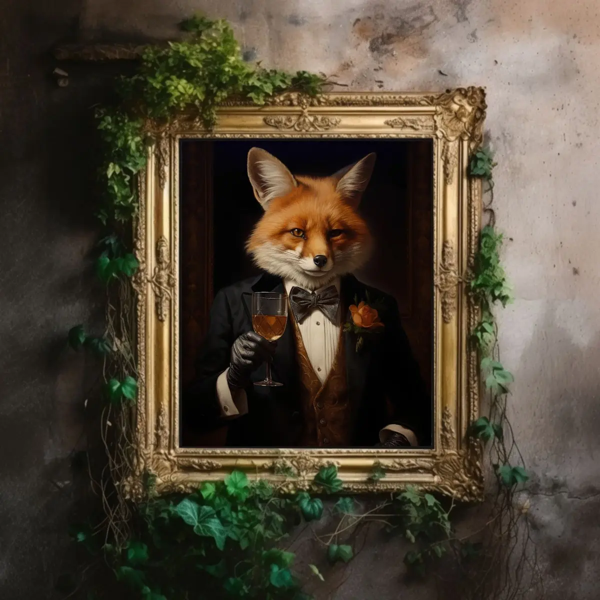 Victorian Fox, Vintage Gothic Poster, Macabre Aesthetic Print, Dark Academia Wall Art, Edgar Allan Poe, Floral Goth Décor