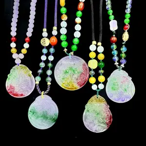 [Live-streaming exclusive sale] Jade Dragon Beads Necklace Natural Colorful Jade Pendant with Multicolor Beads and Detailed Dragon Carving