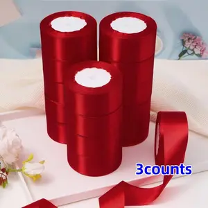 Solid Color Ribbon (3 Counts), Decorative Ribbon, Gift Wrapping Ribbon, DIY Ribbon for Wedding & Party & Gift Wrapping, Gift Wrapping Supplies