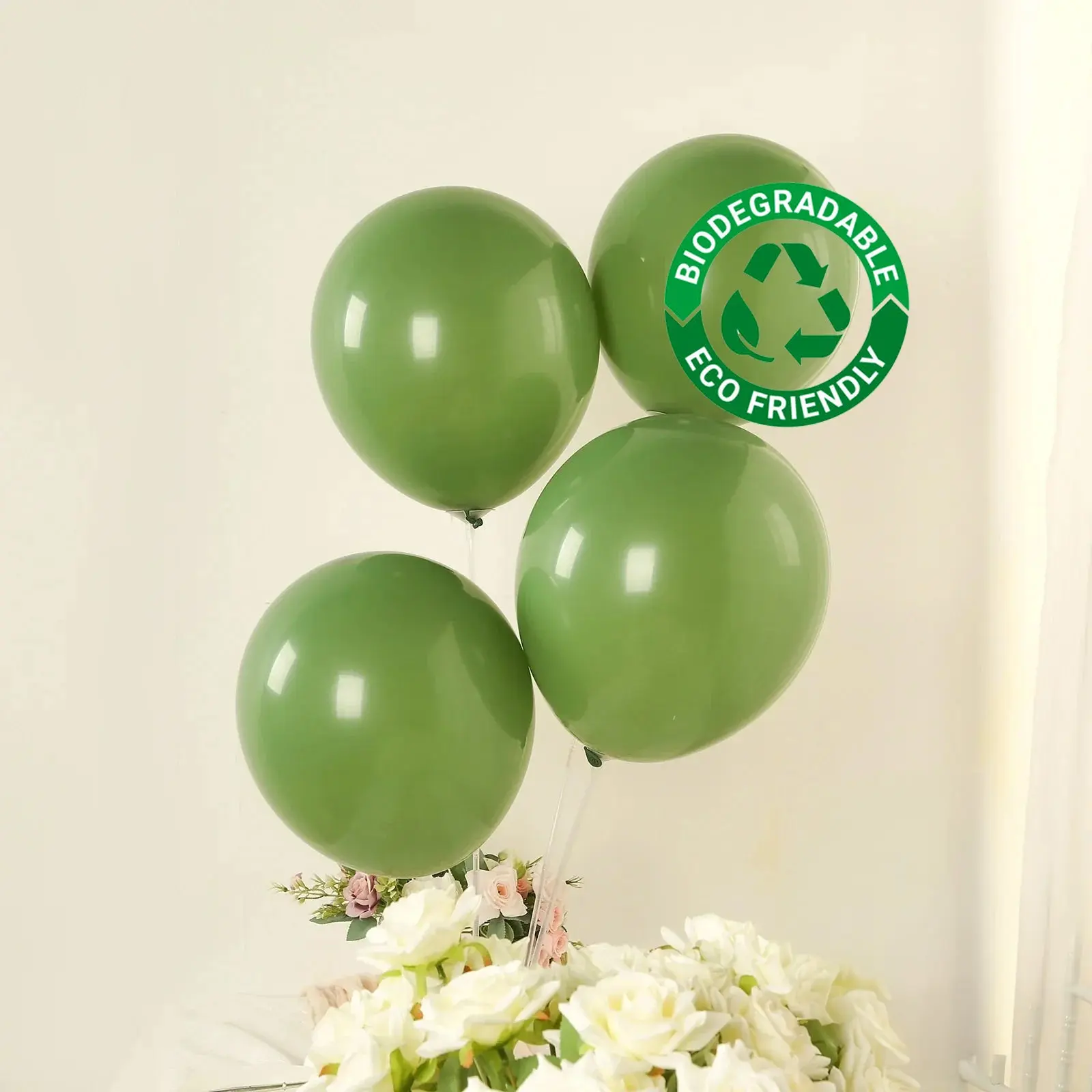 50-Piece 12" Matte Pastel Dusty Sage Green Biodegradable Thick Eco-Friendly Latex Rubber Round Balloons, for Weddings, Hanging Decor, Balloon Decor (No Warning Applicable), Birthday