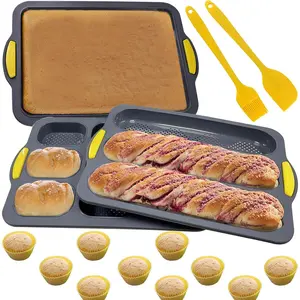 Bread Loaf Pan Set, Nonstick Loaf Pan & Heat Resistant Baguette Bread Pan, Bread Mold for Baking,  Bread Baking Pan, Bread Pans for Homemade Bread, Sub Loaf Pans for Baking Bread