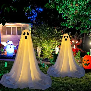 2 Packs Halloween Decorations Outdoor, Spooky Ghost Halloween Decor with String Lights