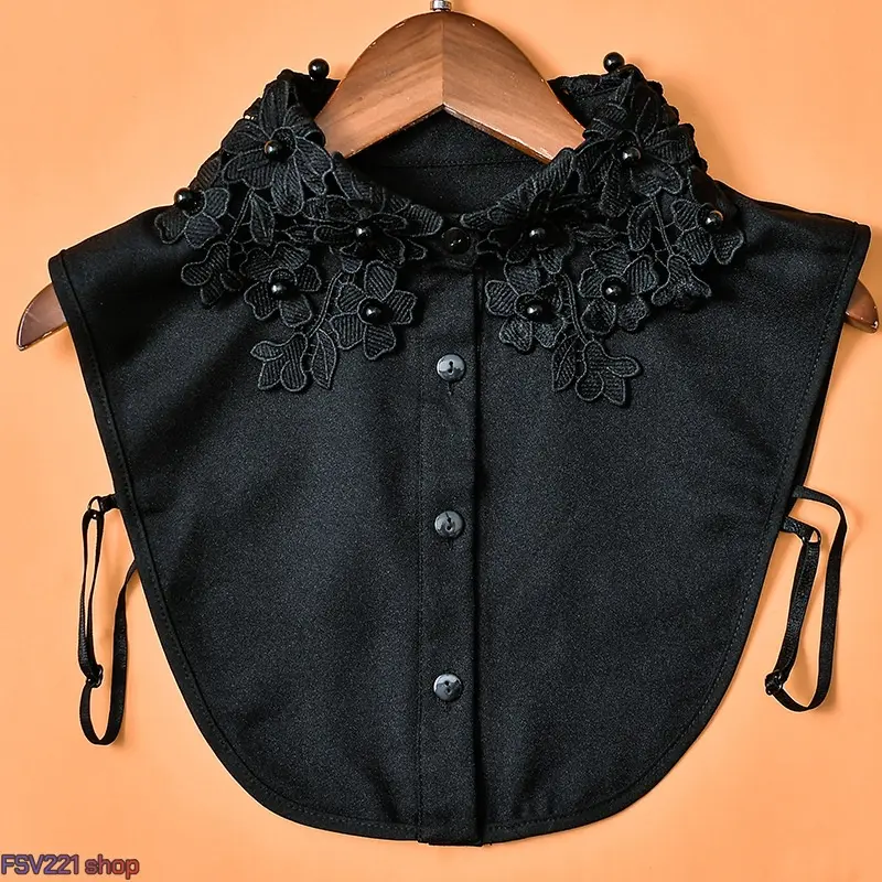 Women's Vintage Detachable Lace Collar — Featuring Floral Embroidery with Beaded Accents; One Size, Includes Fastener; An Elegant Layering Accessory for Women, Suitable for All Seasons.with Pearls, Ideal for Layering Sweaters, Cardigans & Dresses
