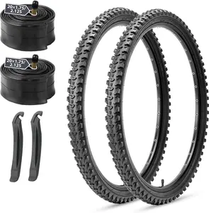 MOHEGIA Mountain Bike Tires Set: 2 Pack 20/24/26x2.125 Inch Folding Bicycle Tires Replacement and Pair 20/24/26 Inch Inner Tubes Schrader Valve with Tire Levers