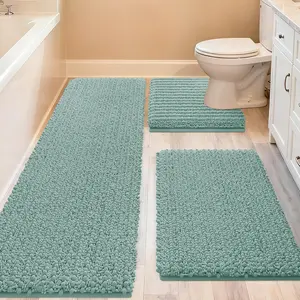 Upgrade Extra Eggshell Blue Bathroom Rug Set 3 Pieces Ultra Soft, Thick Absorbent Bath Mats, Non Slip Chenille Toilet Mat for Bathroom, Bedroom, Kitchen