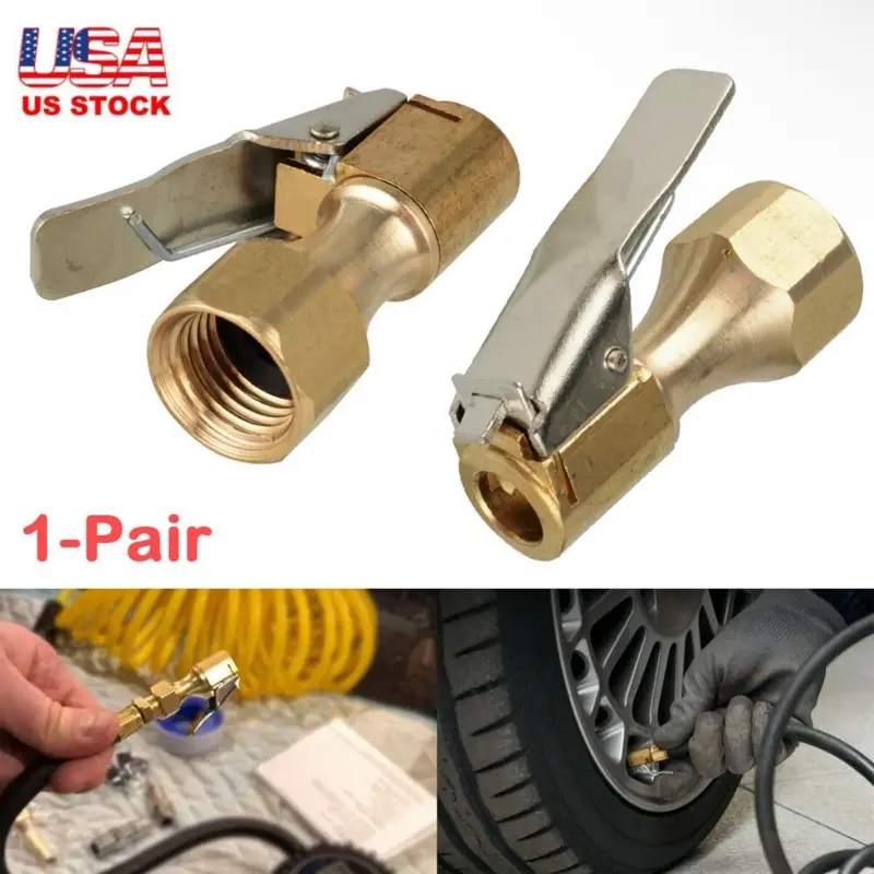 Open Flow Straight Lock-On Air Chuck with Clip for Tire Inflator X2 Car Tool 1-Pair US STOCK