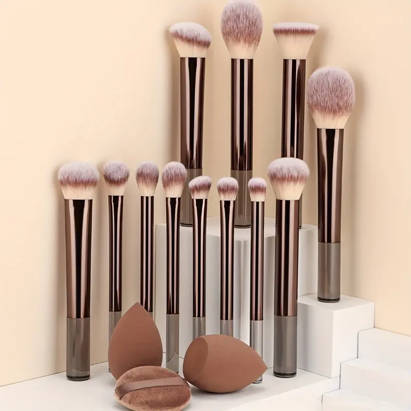 12-Piece Long Handle Makeup Brush Set, Face Makeup Tools, Powder Brush Blush Contour Nylon Soft Bristles, Complete Makeup Tool Kit