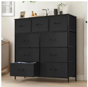 9-Drawer Fabric Dresser, Perfect for Home, Office & Entryway, Black
