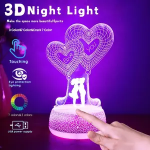 Heart Balloon Lover 3D Illusion LED Night Light, USB Powered Decorative Lamp, Bedroom Decoration, Birthday Gift, Holiday Gift, USB Lighting Fixture