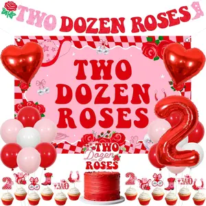 Two Dozen Roses Cowgirl 2nd Birthday Decorations Two Dozen Roses Backdrop Banners Cake Cupcake Toppers Balloons, Pink Floral Western Theme 2nd Birthday Decor Western Disco Cowgirls Party Supplies