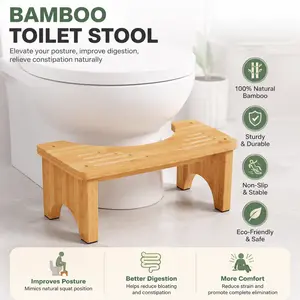 Bamboo Toilet Stool – Wooden Squatting Potty Stool for Adults & Kids, 7-Inch Non-Slip Bathroom Foot Stool to Improve Posture and Make Pooping Easier
