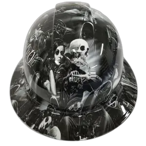 Outlaw Biker Skeleton Art - Custom Hydro Dipped Full Brim Hard Hat