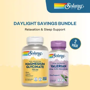 Solaray Daylight Savings Bundle 2-Pack Bundle (LIVE Lab New Arrivals Exclusive): Magnesium Glycinate & Valerian Root Extract – Natural Sleep, Calm & Relaxation Support