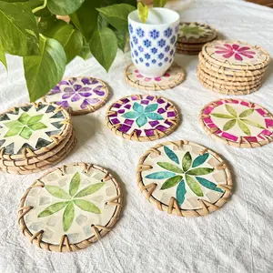 Handcrafted Resin & Rattan Coaster Set - Decorative Drink Mats for Tea Cups and Pastries, Heat-Resistant Shell Design, Idea gift