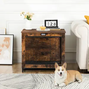 Wooden Dog Crate with Pull-Out Tray, Dog Crate Furniture, 25.5" Small Dog Kennel Indoor, Double Doors Dog House, Modern Side End Table for Small/Medium Dog, Rustic Brown#SpringSale #BigSpringSale