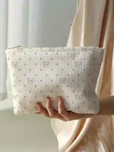 Cute Bow Print Makeup Bag, Lightweight Cartoon Style, Multi-Functional Portable Cosmetic Bag Travel Cosmetic Organizer for All Occasions, Stylish Casual Pouch