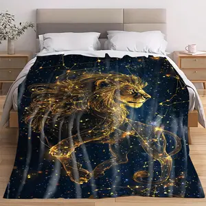 Lion Pattern Constellation Printed Blanket, Soft Warm Throw Blanket, Air-conditioned Room Blanket, Warm Nap Blanket for Home & Office, Cozy Chic Blanket
